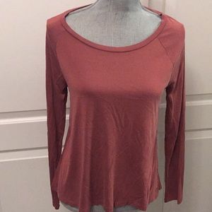 American Eagle Long Sleeve Dark Dusty Rose Top with Back Peplum Waist Detail